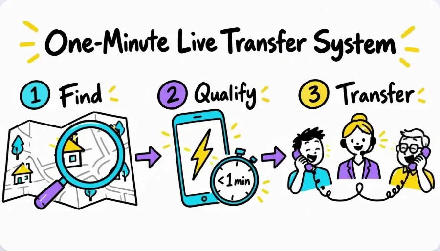 Drawing of the three steps: find, qualify, transfer
